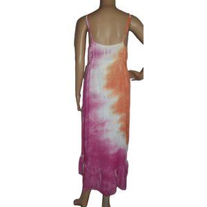 Brina & em Medium Long "Tiger Lily" Pink Orange White Gray Tie Dye Maxi Dress m